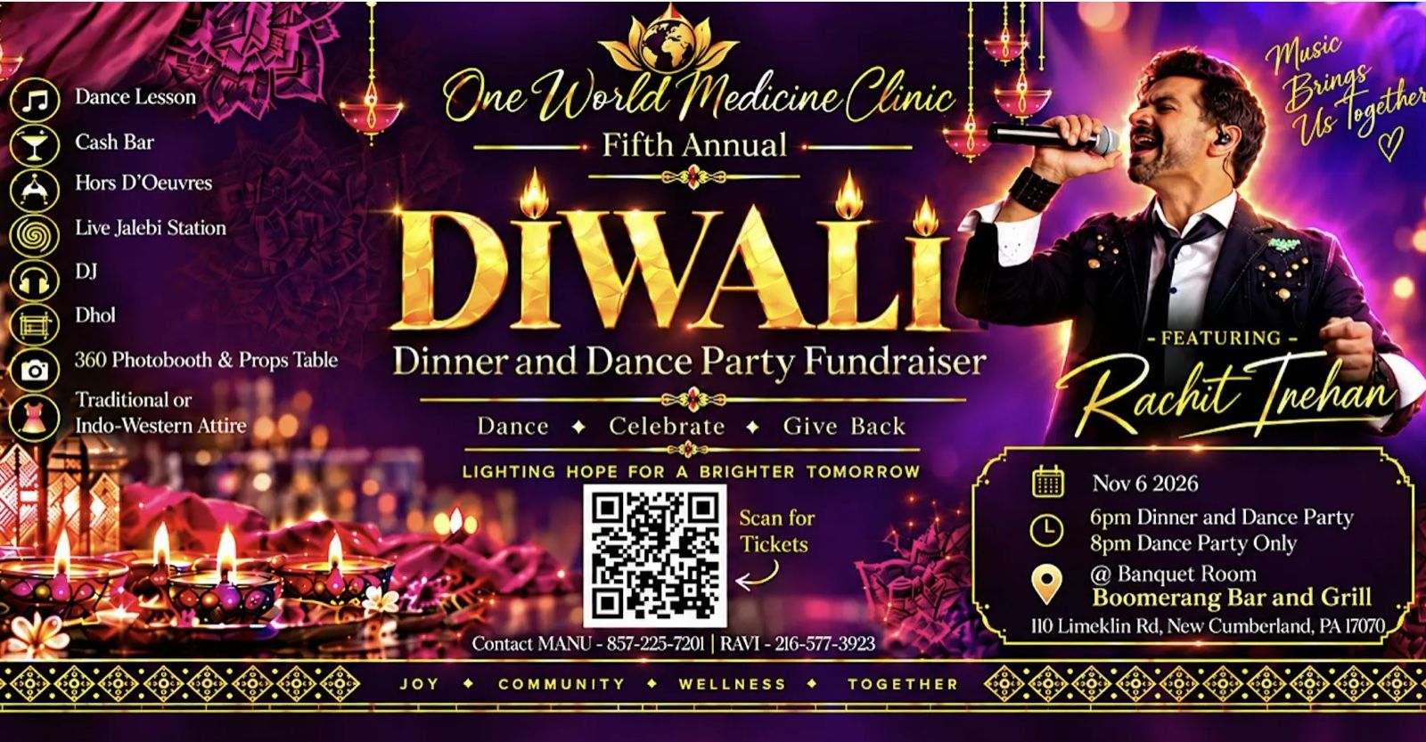 One World Medicine Clinic Fifth Annual Diwali Dinner and Dance Party Fundraiser, November 6, 2026
